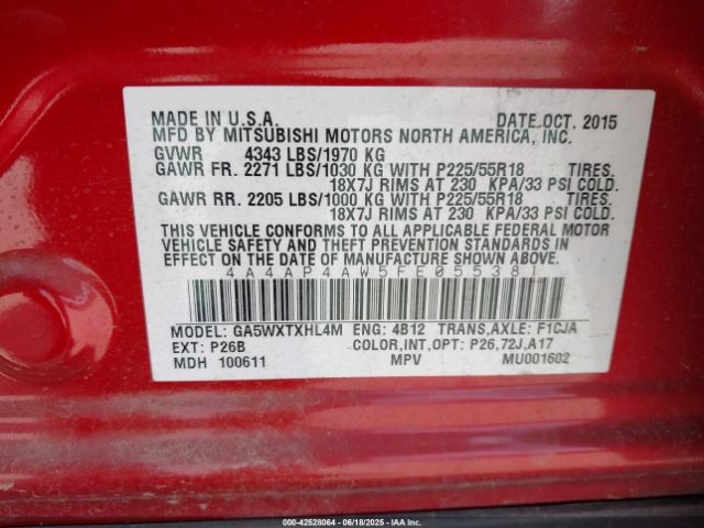 2015 MITSUBISHI OUTLANDER SPORT 4A4AP4AW5FE055381 Photo 8