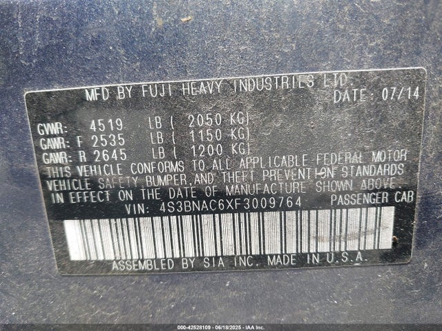 4S3BNAC6XF3009764 Subaru 2.5l u5