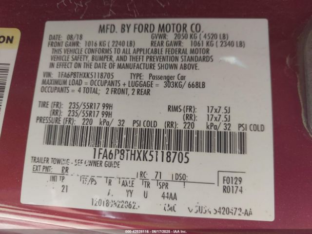 2019 FORD MUSTANG 1FA6P8THXK5118705 Photo 8