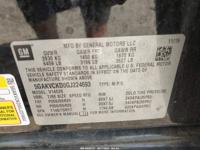 5GAKVCKD0GJ224693 Buick llt - sidi, alum, 60 degrees