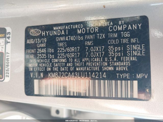 2020 HYUNDAI TUCSON KM8J2CA43LU114214 Photo 8