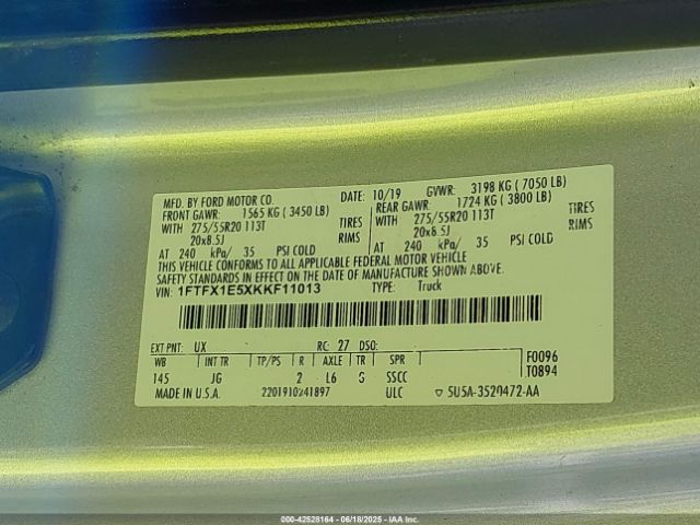 2019 FORD F-150 1FTFX1E5XKKF11013 Photo 8