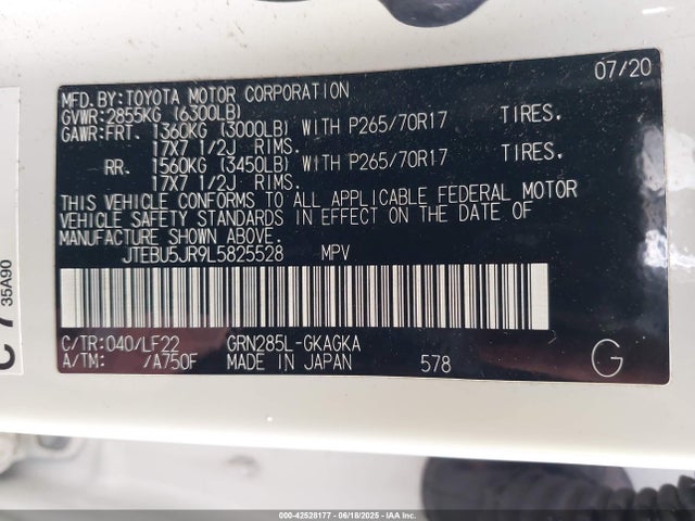 JTEBU5JR9L5825528 Toyota 1gr-fe