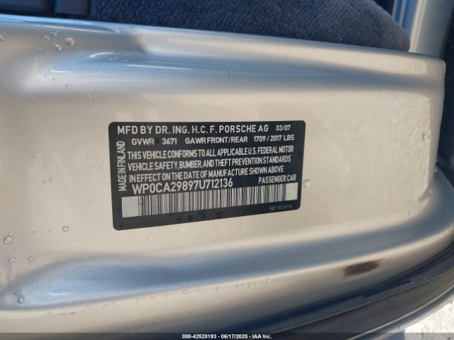 2007 PORSCHE BOXSTER WP0CA29897U712136 Photo 8