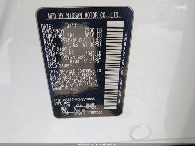 Infiniti 2015 2015 JN8AZ2NF0F9570866 Image 9