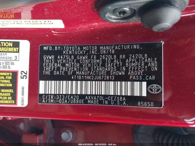 4T1B11HK2JU672813 Toyota a25a-fks