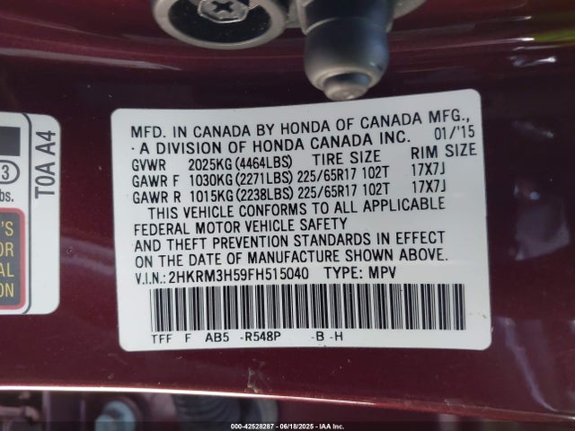 2HKRM3H59FH515040 Honda k24w9/k24v1