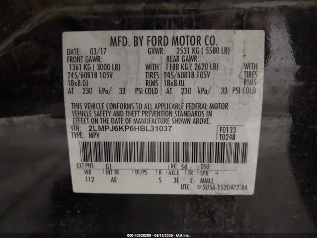 2LMPJ6KP6HBL31037 Lincoln 2.7l gtdi