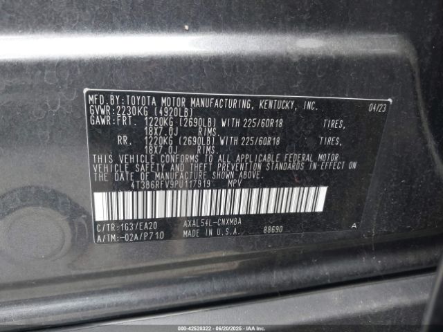 4T3B6RFV9PU117919 Toyota a25a-fxs, 3nm+4nm(li)