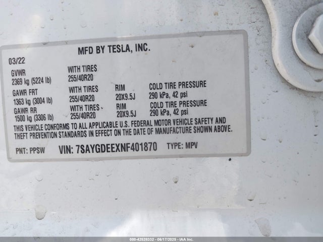 2022 TESLA MODEL Y 7SAYGDEEXNF401870 Photo 8