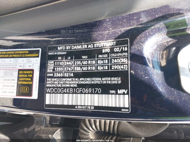 WDC0G4KB1GF069170 Mercedes-Benz m274