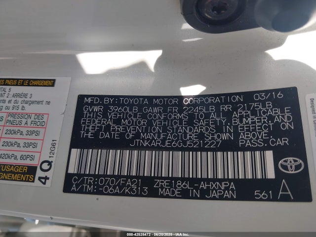 JTNKARJE6GJ521227 Scion 2zr-fae