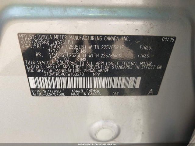 2T3WFREV6FW163273 Toyota 2ar-fe