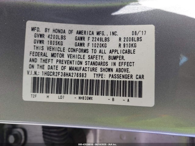 1HGCR2F38HA276983 Honda k24w1