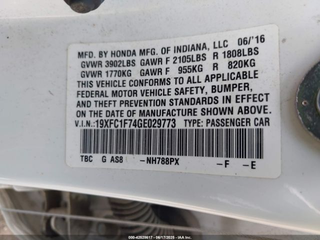2016 HONDA CIVIC 19XFC1F74GE029773 Photo 8