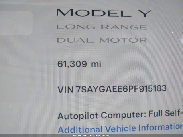 42528620 :رقم المزاد ، 7SAYGAEE6PF915183 vin ، 2023 Tesla Model Y Awd/long Range Dual Motor All-wheel Drive مزاد بيع