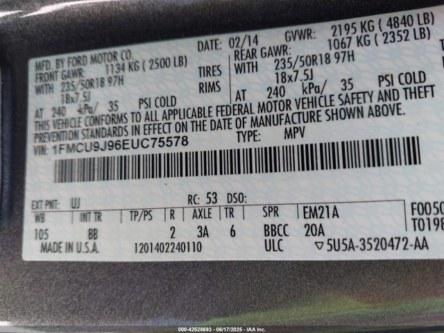 Ford 2014 2014 1FMCU9J96EUC75578 Image 9