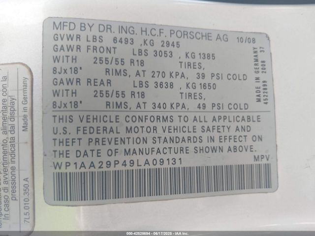 2009 PORSCHE CAYENNE WP1AA29P49LA09131 Photo 8