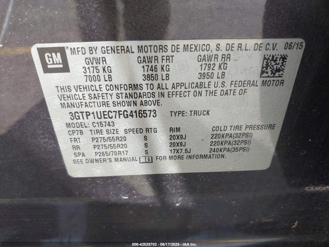 3GTP1UEC7FG416573 GMC l83 - vvt, active fuel management, aluminum