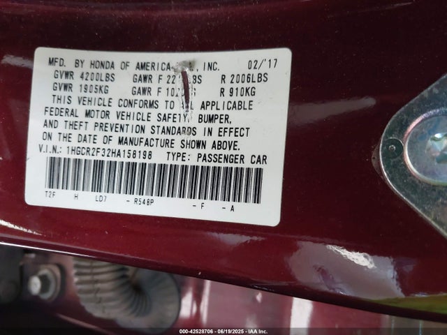 1HGCR2F32HA158198 Honda k24w1