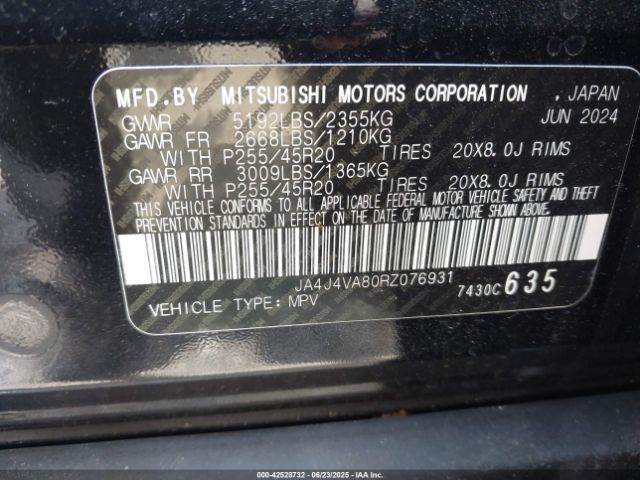 2024 MITSUBISHI OUTLANDER JA4J4VA80RZ076931 Photo 8