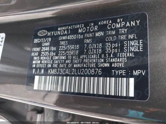 2020 HYUNDAI TUCSON KM8J3CAL2LU200876 Photo 8