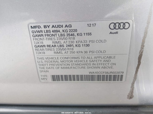 WA1ECCFS6JR022079 Audi 2018