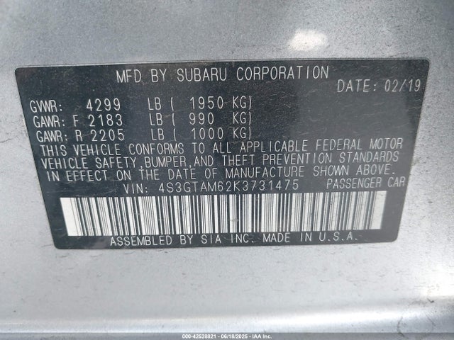 Subaru 2019 2019 4S3GTAM62K3731475 Image 9