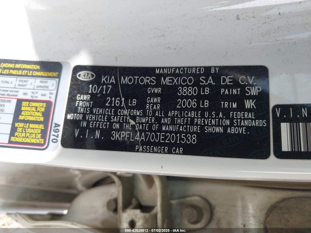 3KPFL4A70JE201538 KIA mpi nu