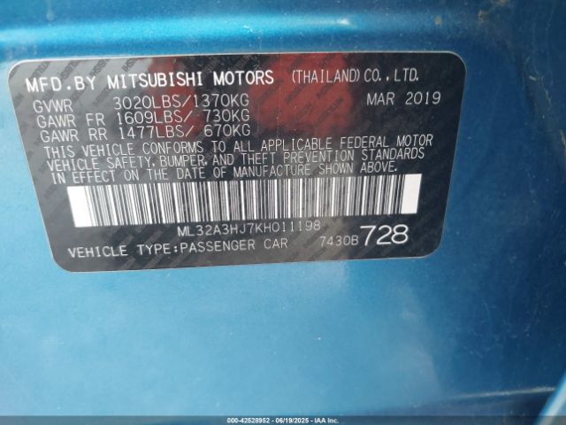 2019 MITSUBISHI MIRAGE ML32A3HJ7KH011198 Photo 8
