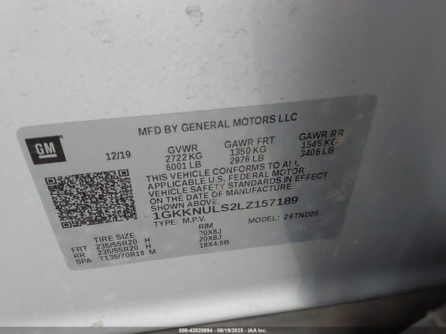1GKKNULS2LZ157189 GMC lgx - direct injection, variable valve timing, alum, gen 2