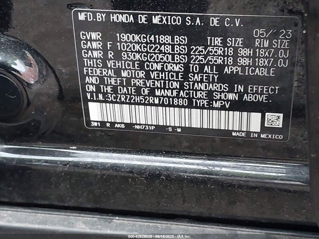 3CZRZ2H52RM701880 Honda k20z5