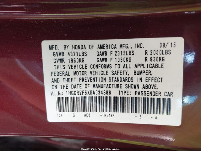 1HGCR2F5XGA034888 Honda Accord Sport