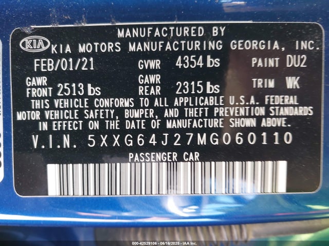5XXG64J27MG060110 KIA t-gdi gamma ii