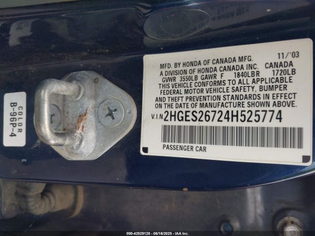 2004 HONDA CIVIC 2HGES26724H525774 Photo 8