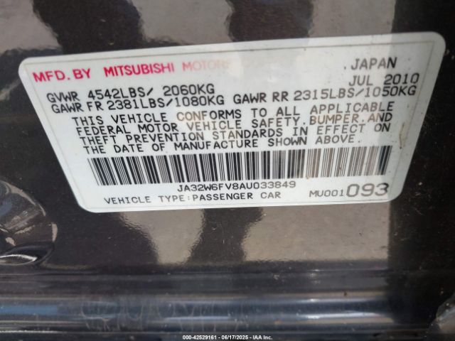 2010 MITSUBISHI LANCER EVOLUTION JA32W6FV8AU033849 Photo 8