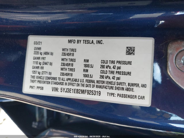 2021 TESLA MODEL 3 5YJ3E1EB2MF925319 Photo 8
