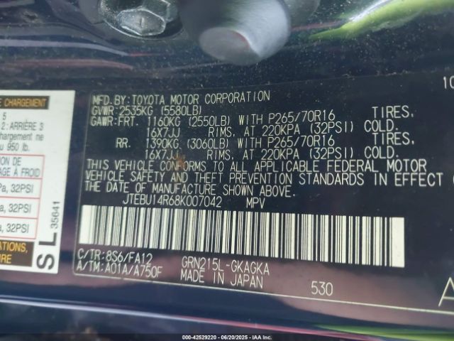 2008 TOYOTA 4RUNNER JTEBU14R68K007042 Photo 8