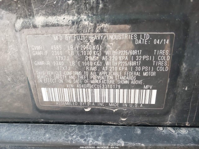 Subaru 2.5na u5 2014 4S4BRBLC0E3310179 Image 9