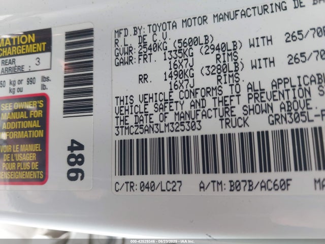 3TMCZ5AN3LM325303 Toyota 2gr-fks