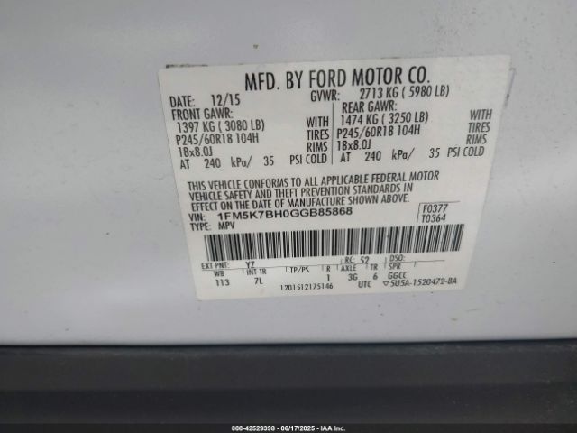 2016 FORD EXPLORER 1FM5K7BH0GGB85868 Photo 8