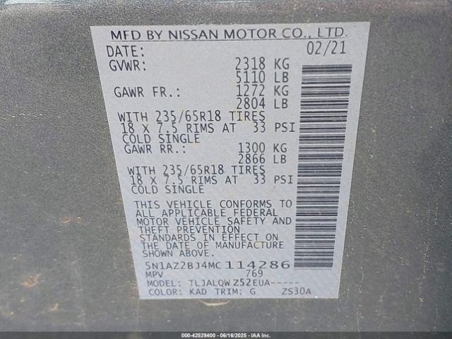 2021 NISSAN MURANO 5N1AZ2BJ4MC114286 Photo 8
