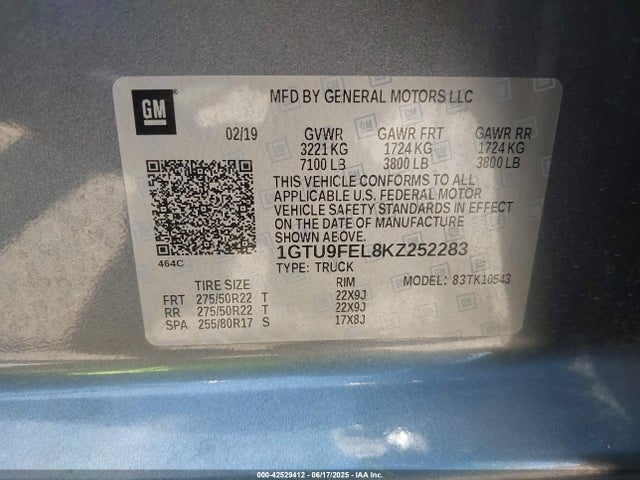1GTU9FEL8KZ252283 GMC l87 - di dfm, alum, gen 5