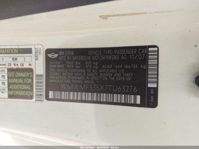 2007 MINI COOPER WMWMF335X7TU63276 Photo 8