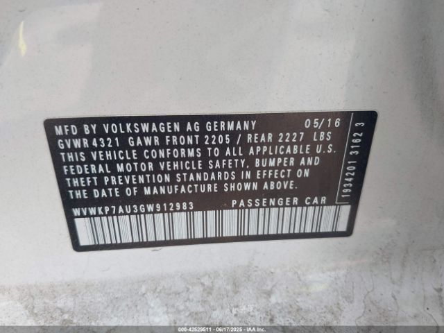 2016 VOLKSWAGEN E-GOLF WVWKP7AU3GW912983 Photo 8
