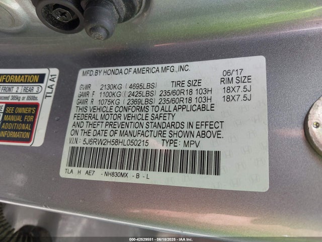 5J6RW2H58HL050215 Honda l15be