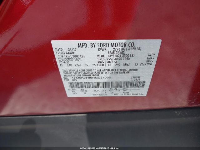 2017 FORD EXPLORER 1FM5K7F86HGC34096 Photo 8