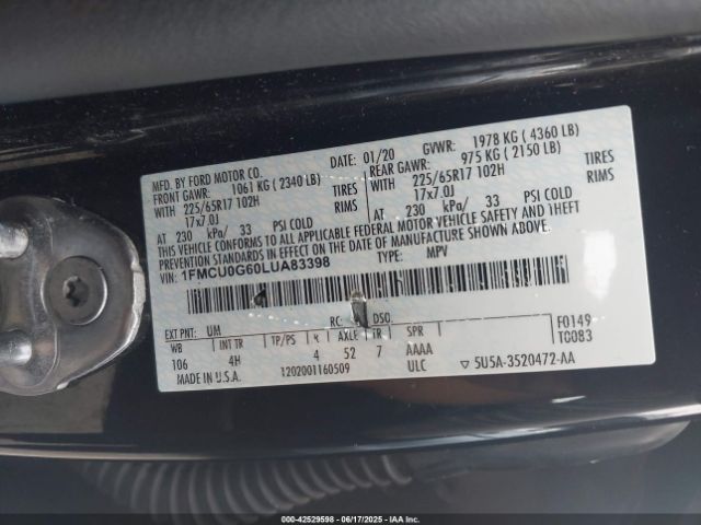 2020 FORD ESCAPE 1FMCU0G60LUA83398 Photo 8