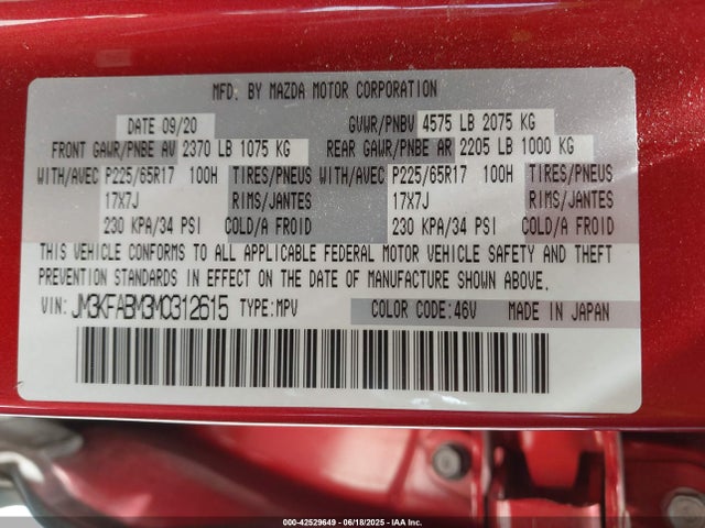 JM3KFABM3M0312615 Mazda py cylinder decativation