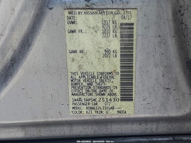 1N4AL3AP5HC251430 Nissan Altima 2.5 Sv
